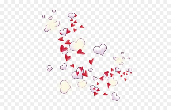 Россыпь сердечек на прозрачном фоне