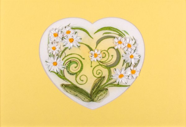 Набор для вышивания лентами Матренин Посад ромашки-сердце арт 7028/л