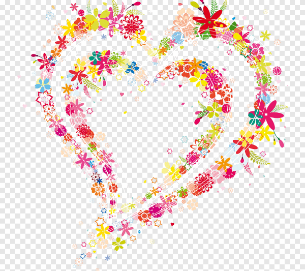Сердечки и цветочки на прозрачном фоне