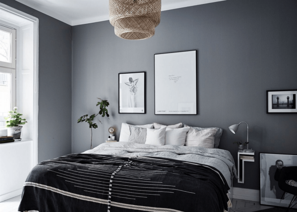 Серые стены в спальне