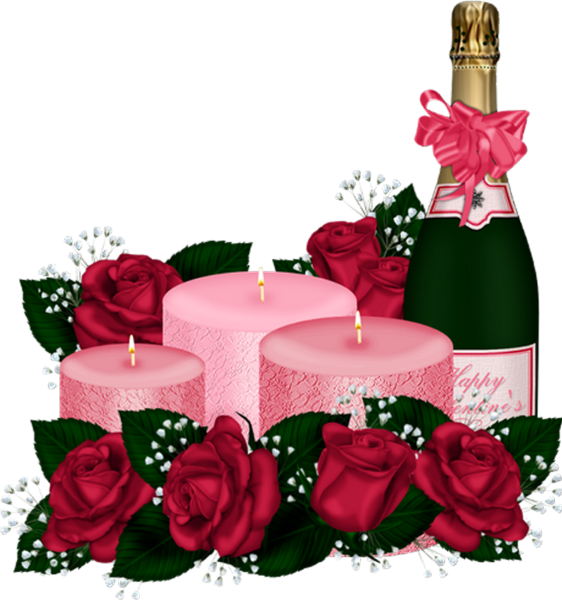 Цветы и шампанское на прозрачном фоне