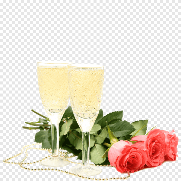 Цветы и бокалы с шампанским