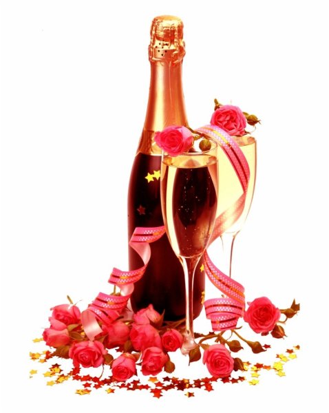 Бутылка шампанского и бокал