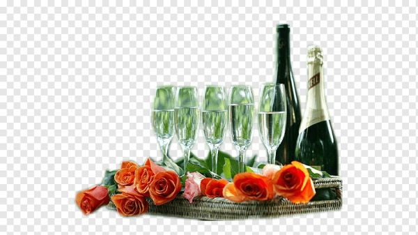 Шампанское бокалы цветы на прозрачном фоне