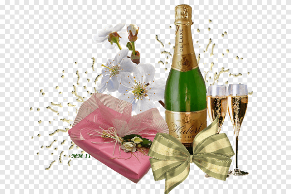 Шампанское с бокалами на прозрачном фоне