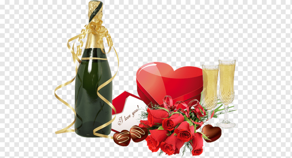 Шампанское и цветы на белом фоне