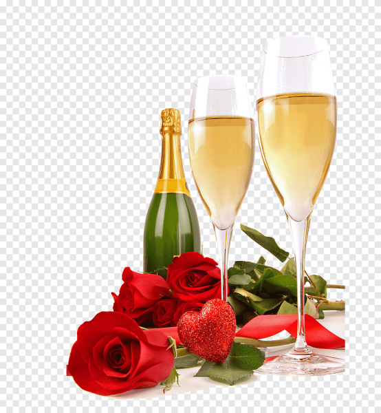 Бокал шампанского и цветы