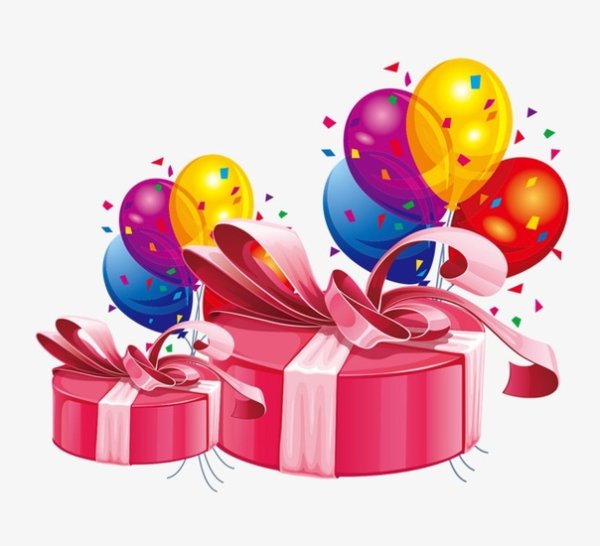 Шары и подарки на прозрачном фоне