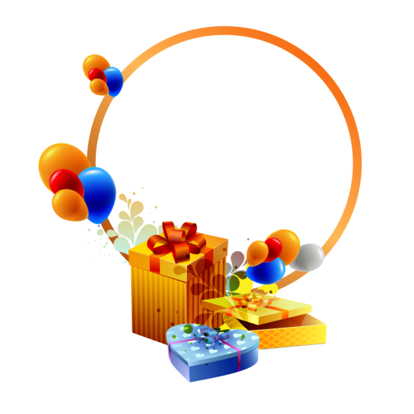 Шары и подарки на прозрачном фоне