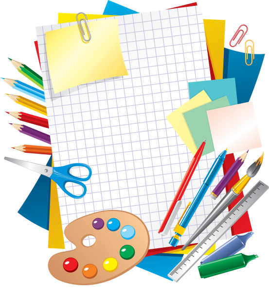 Школьные принадлежности на прозрачном фоне
