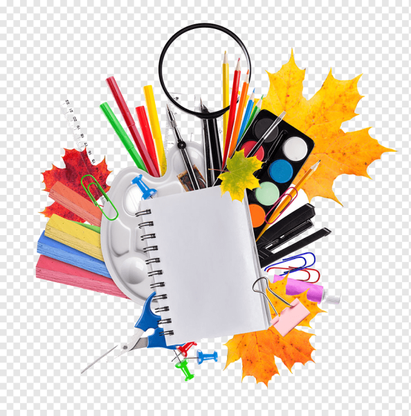 Школьные принадлежности на прозрачном фоне