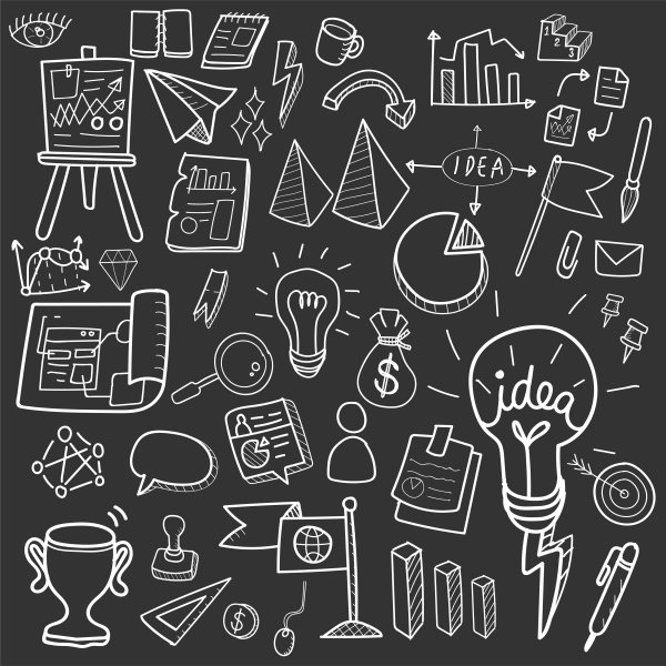 Школьные предметы мелом на доске