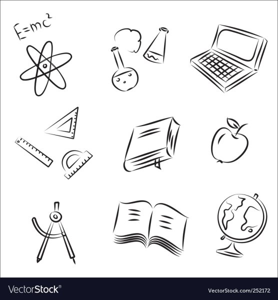 Графический рисунок школьные предметы