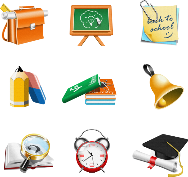 Атрибуты школы на прозрачном фоне