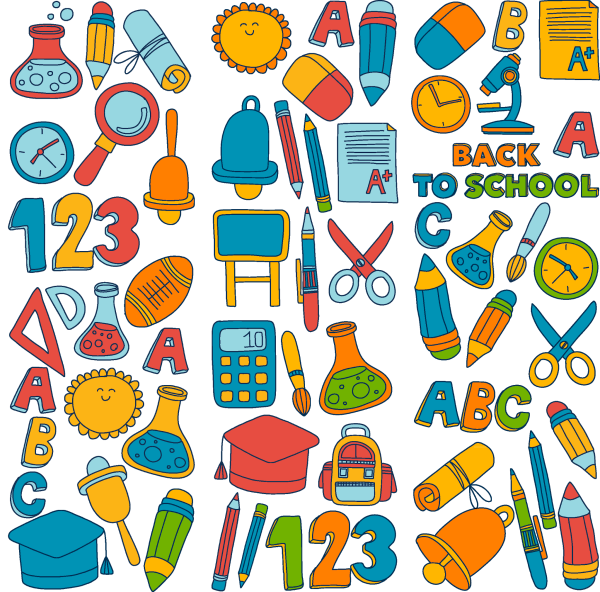 Набор школьных принадлежностей на прозрачном фоне
