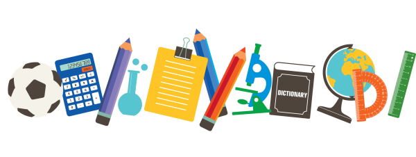 Школьные предметы на прозрачном фоне