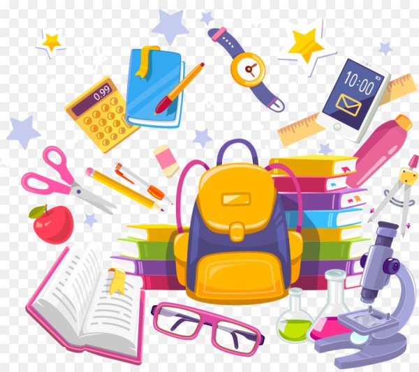 Школьные принадлежности на прозрачном фоне