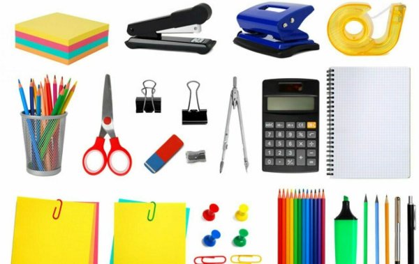 Канцелярские принадлежности на прозрачном фоне