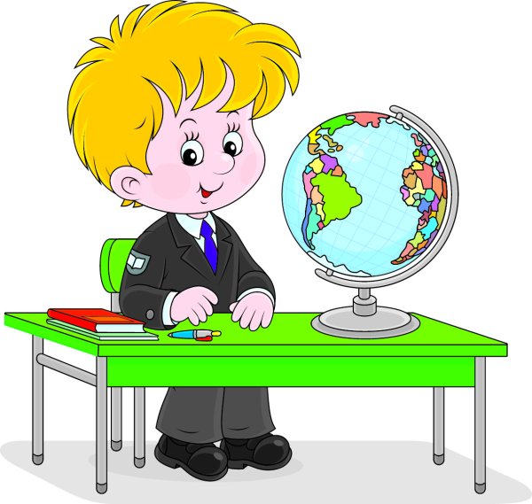 Ребенок за партой с глобусом