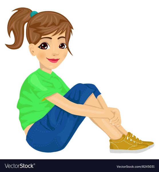 Мультяшная девочка подросток сидит