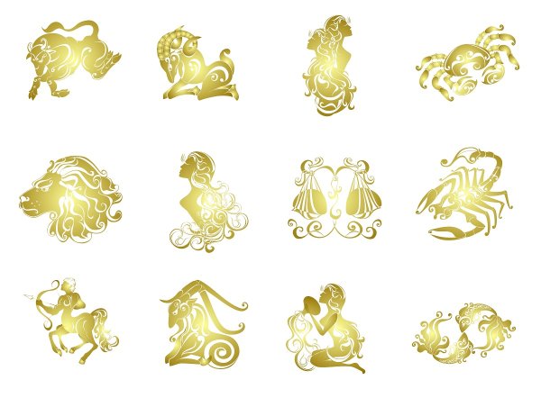 Символы знаков зодиака золотые