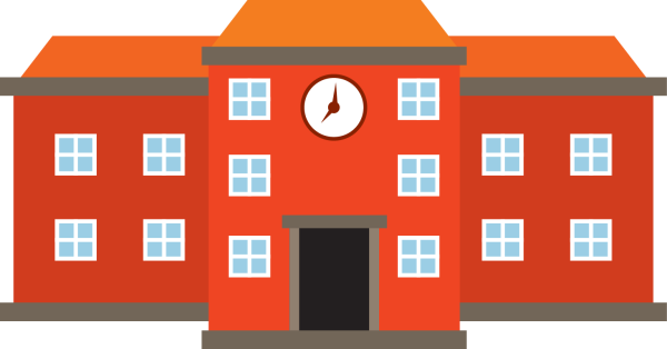 Здание школы с детьми