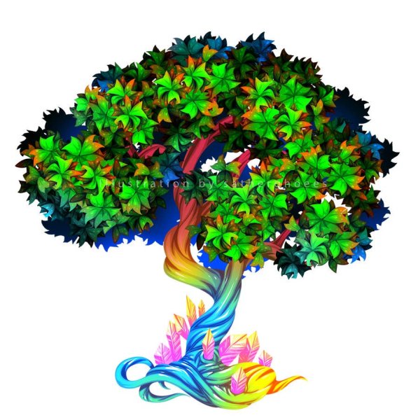 Сказочное дерево на белом фоне