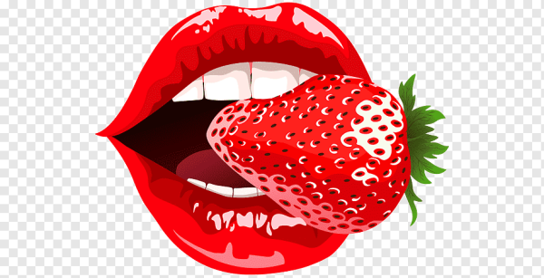 Губы с клубникой на белом фоне