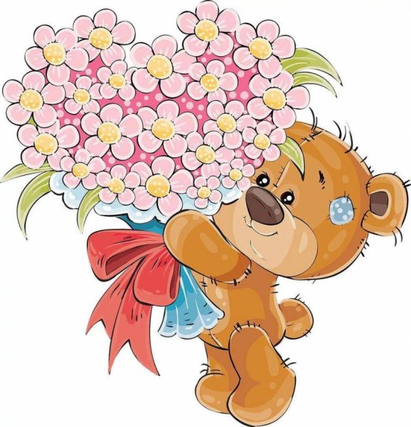 Медвежонок с букетом цветов