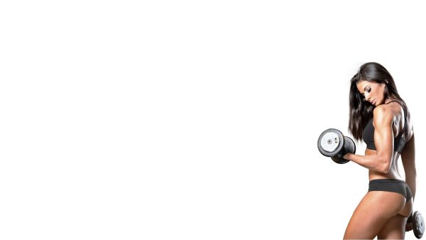 Девушка с гантелей