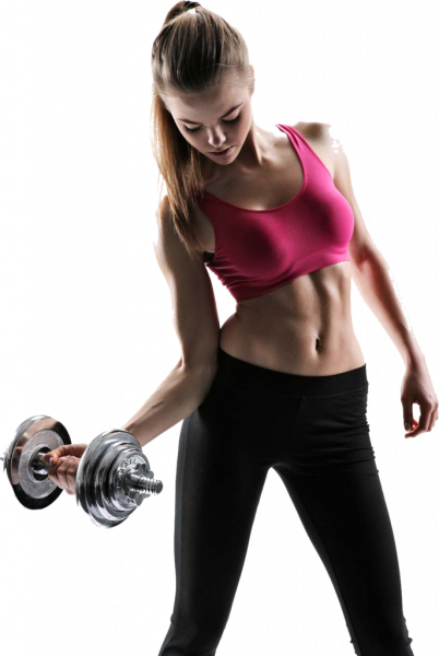 Девушка с гантелей