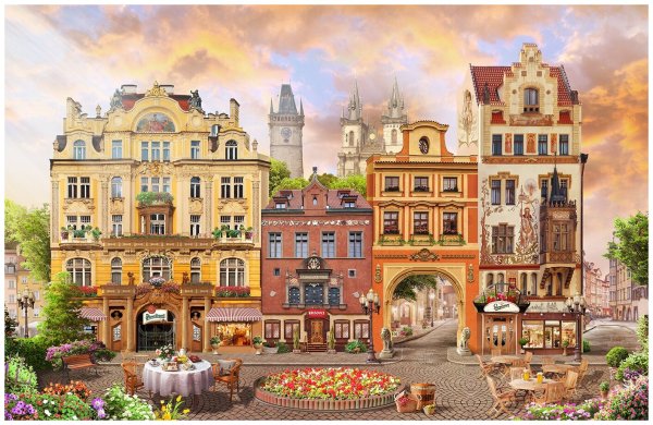 Фрески улочки Германии с кафе