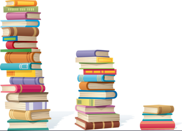 Стопки книг на полках на прозрачном фоне