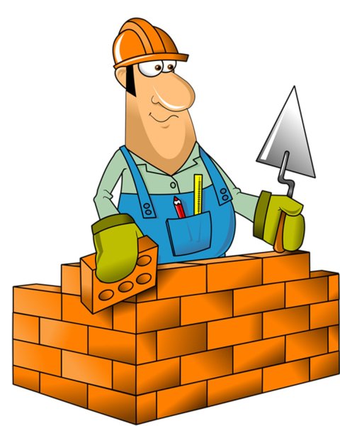 Каменщик на белом фоне