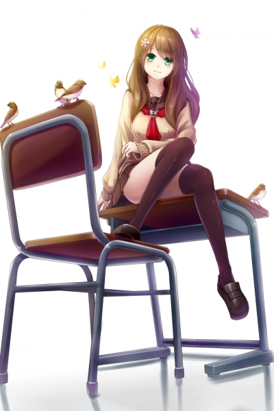 Аниме арт девушка на стуле