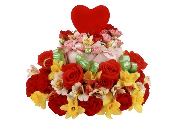 Цветы и конфеты на белом фоне