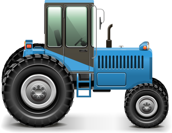 Синий трактор вектор вид сбоку