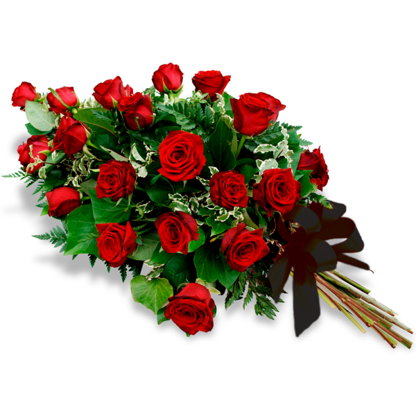 Траурный букет из роз с лентой