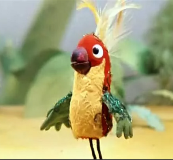 Задумчивый попугай из мультфильма