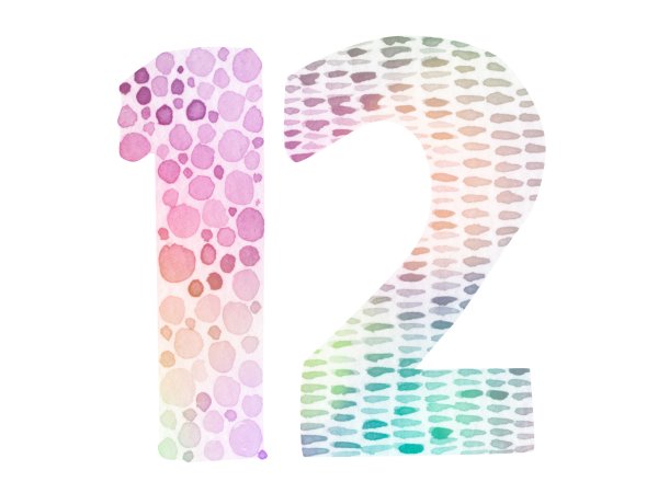 Двенадцать цифра акварелью