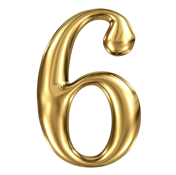Цифра 6 Золотая на прозрачном фоне