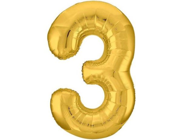 Цифра 3 фольгированная Золотая