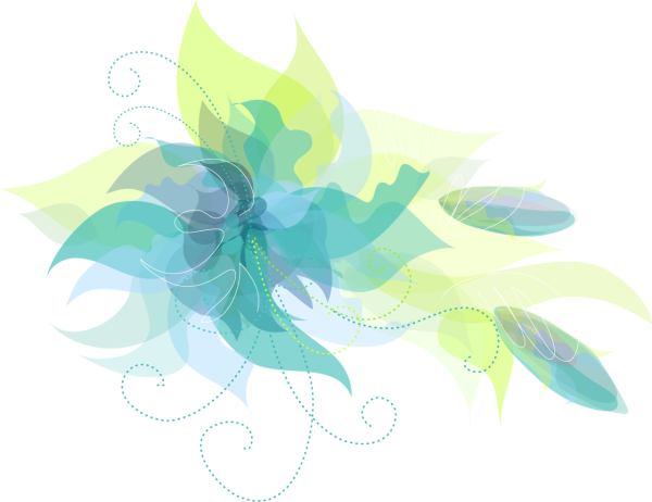 Бирюзовые цветы на прозрачном фоне