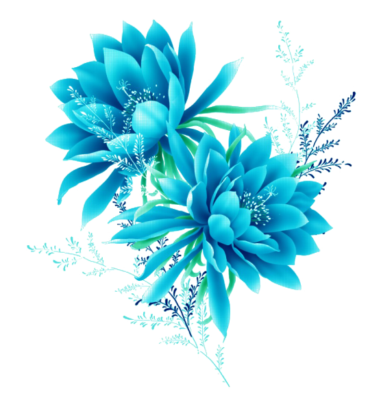 Бирюзовые цветы на прозрачном фоне