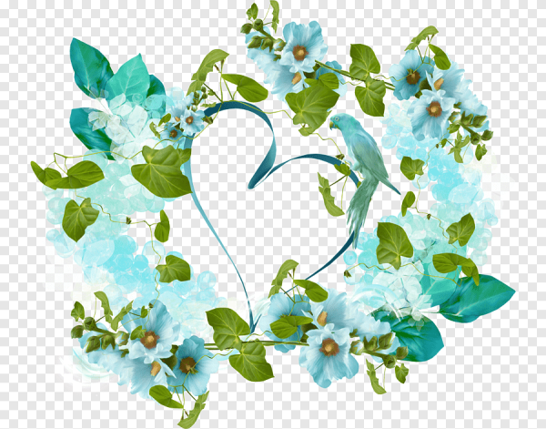 Бирюзовые цветы на прозрачном фоне