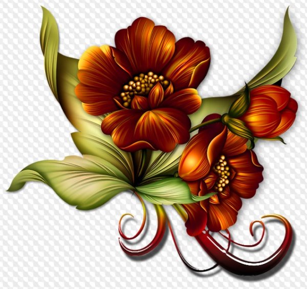 Сказочные цветы на прозрачном фоне