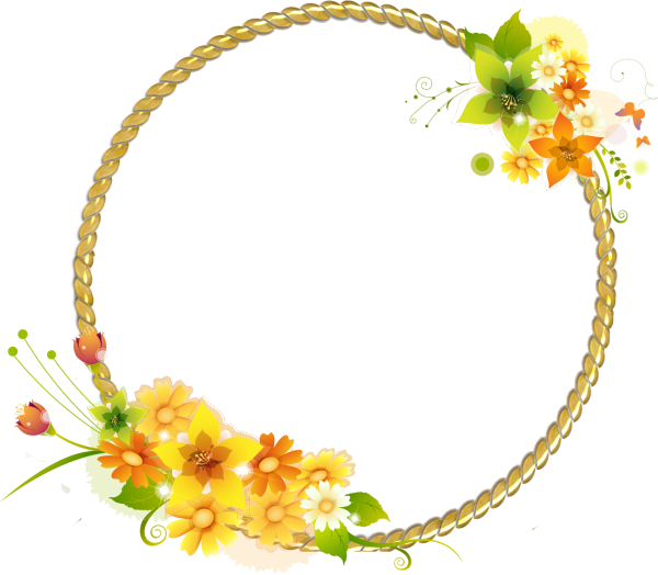 Золотистая круглая рамка с цветами