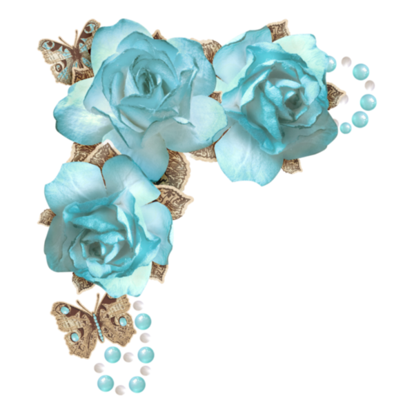 Бирюзовые цветы на прозрачном фоне