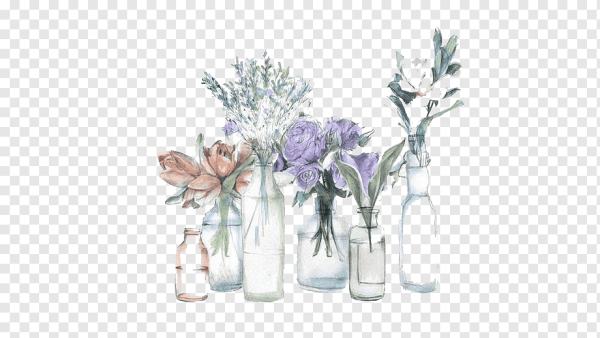 Прозрачная ваза с цветами акварель