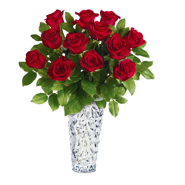 Розы в прозрачной вазе